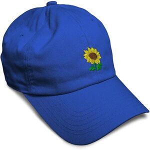 Unisex Royal Blue Design Only Cotton Sunflower Embroidery Adjustable Cap